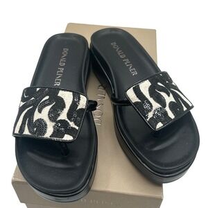 Donald Pliner Fifi Thong Sandals, Natural/Black Brocade Sequin, Women's 5, NIB
